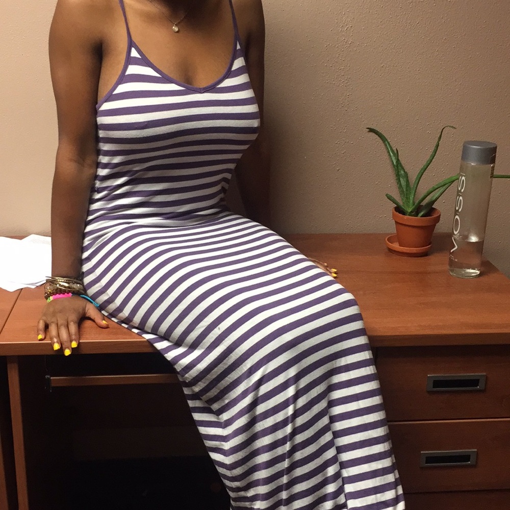 White and lavender stripped maxi dress